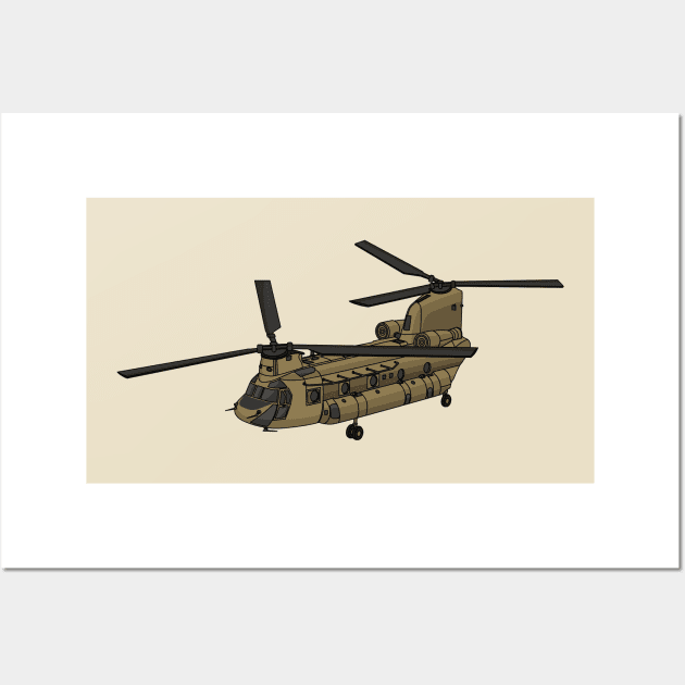 Chinook military helicopter illustration Wall Art by Cartoons of fun